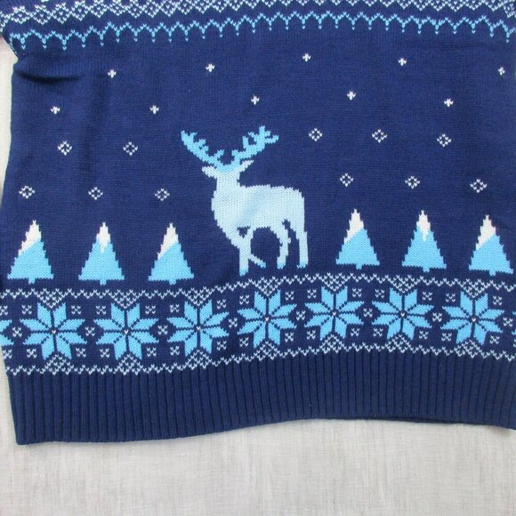 Aldi Gear Christmas Sweater Womens‎ Large Navy Reindeer Snowflake Knit Crew Neck - Picture 4 of 10